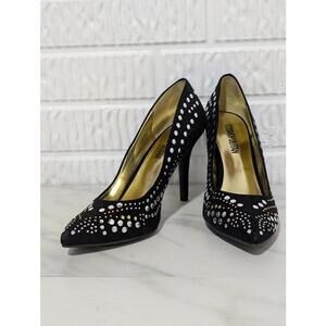 Cosmopolitan Black Faux Suede Silver & Gold Studded High Heels